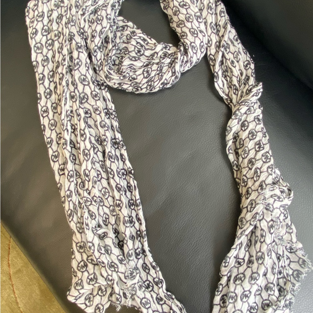 Michael Kors Sheer Black & White Logo Scarf